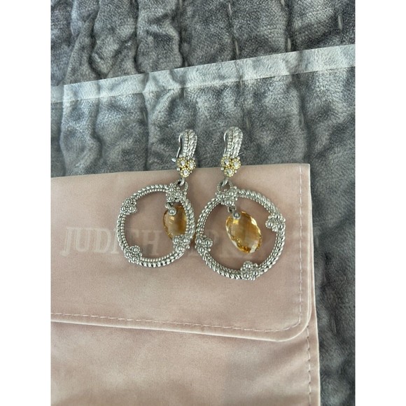 Couture Judith Ripka Citrine & Diamond Dangle SS & 18kt solid gold Earrings RARE - Picture 2 of 6